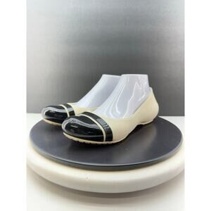 Crocs Cap Toe Ballet Flats Womens Size 8 Slip On Beige Black Comfort Shoes Flats